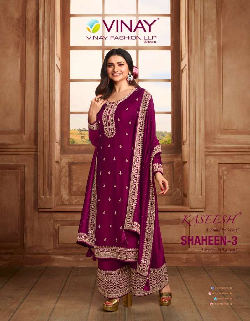 vinay kaseesh shaheen vol 3 hit list silk georgette embroidered work salwar kameez material