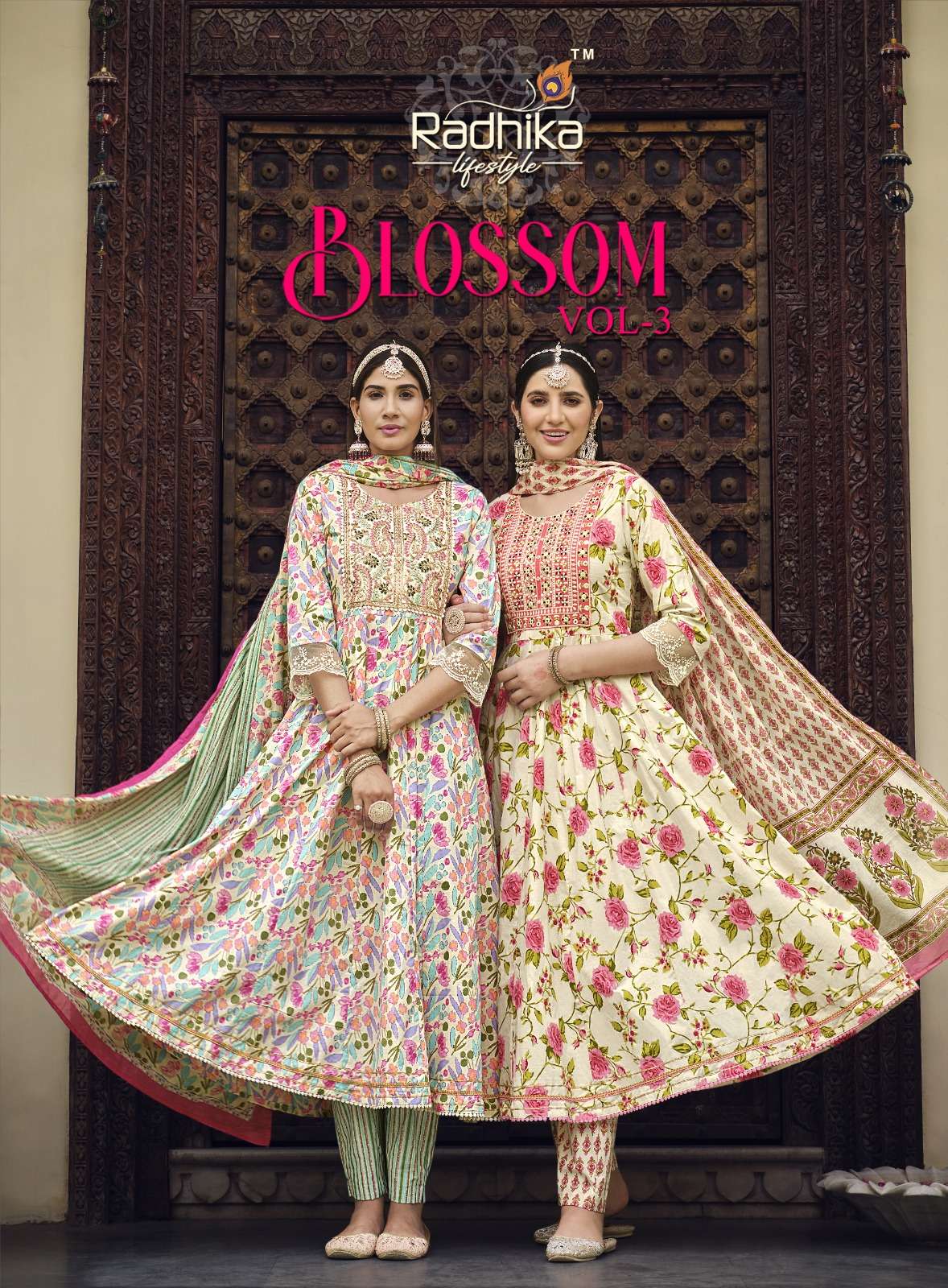 blossom vol 3 by radhika lifestyle printed anarkali kurti with pant and dupatta