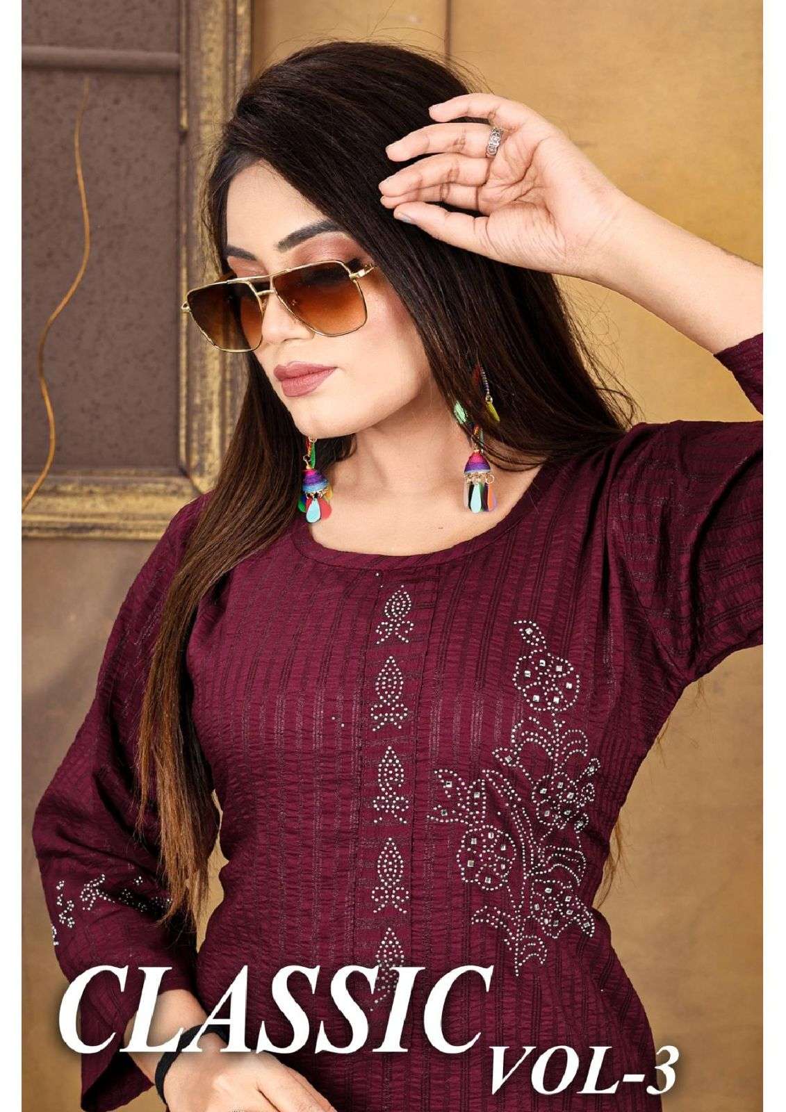 GOLDEN CLASSIC VOL.3 Chinoon Linning Straight With Siroski Work KURTI CATALOG WHOLESALER BEST RATE