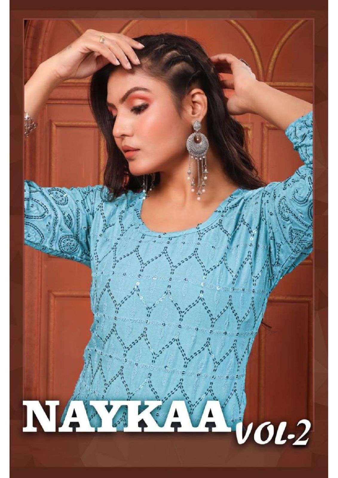 GOLDEN NAYKAA V.2 HEAVY RAYON SEQUENCE CHIKAN KURTI CATALOG WHOLESALER BEST RATE