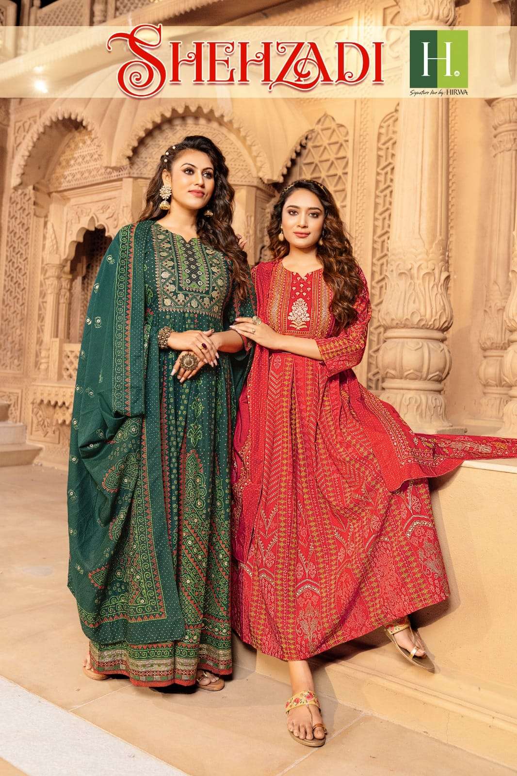 hirwa shehzadi designer gehra long gown kurtis with dupatta 