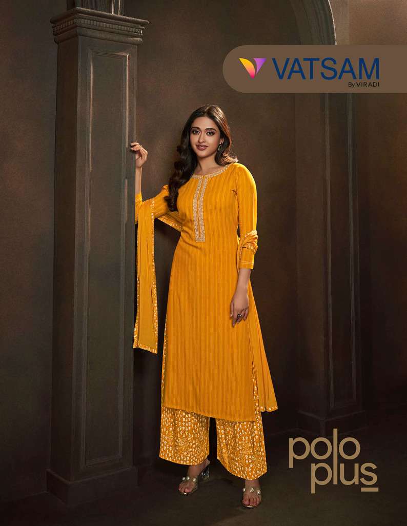 polo plus by vatsam viradi vinay fashion self pattern readymade plazo style salwar kameez