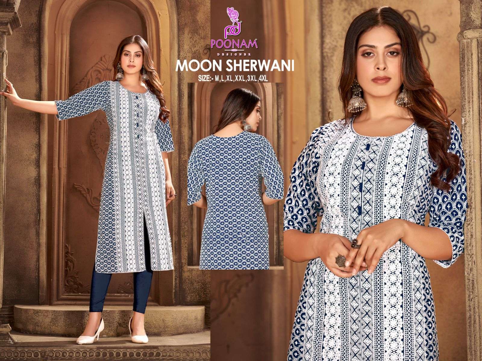 poonam designer present moon sherwani style chikankari work woman kurta 