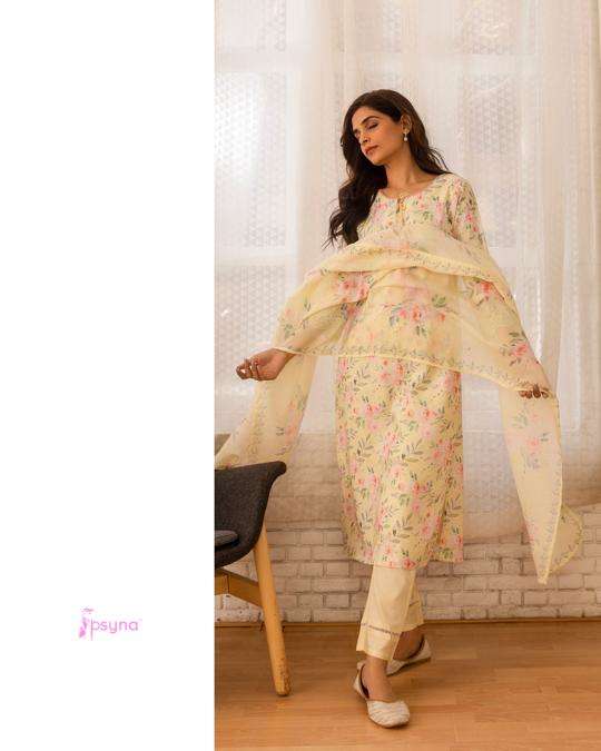 psyna 9990 fancy linen blend readymade salwar kameez combo set 