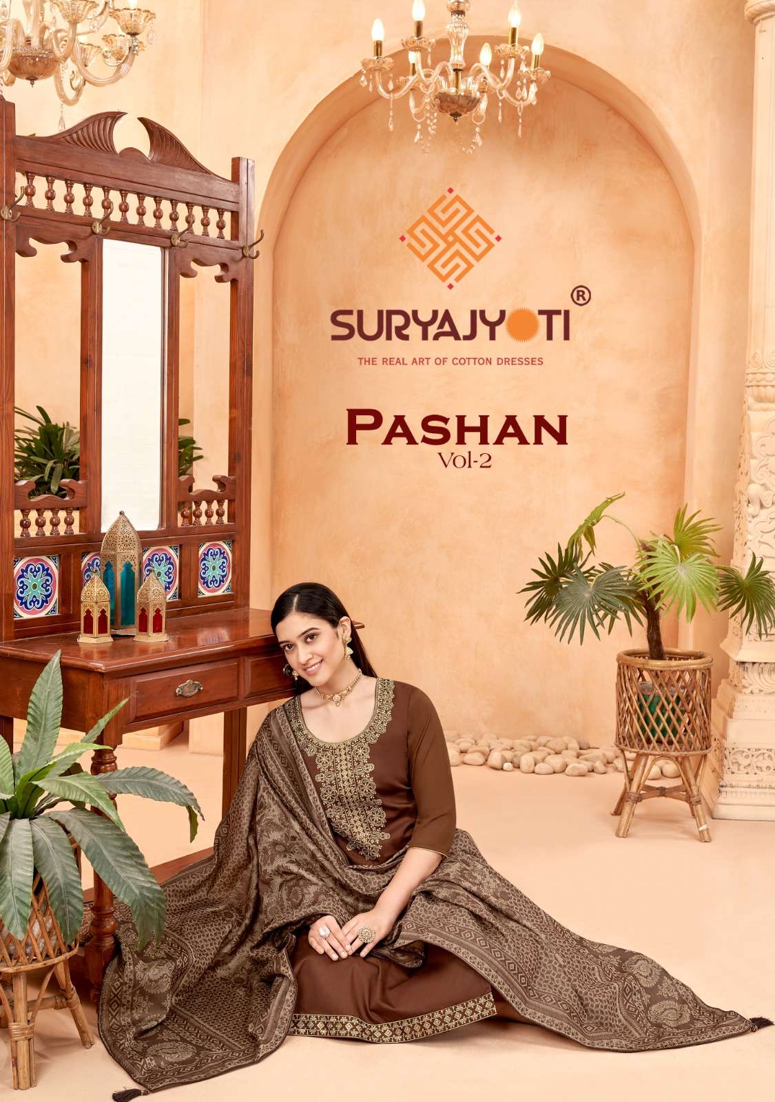 suryajyoti pashan vol 2 neck work embroidered salwar kameez material