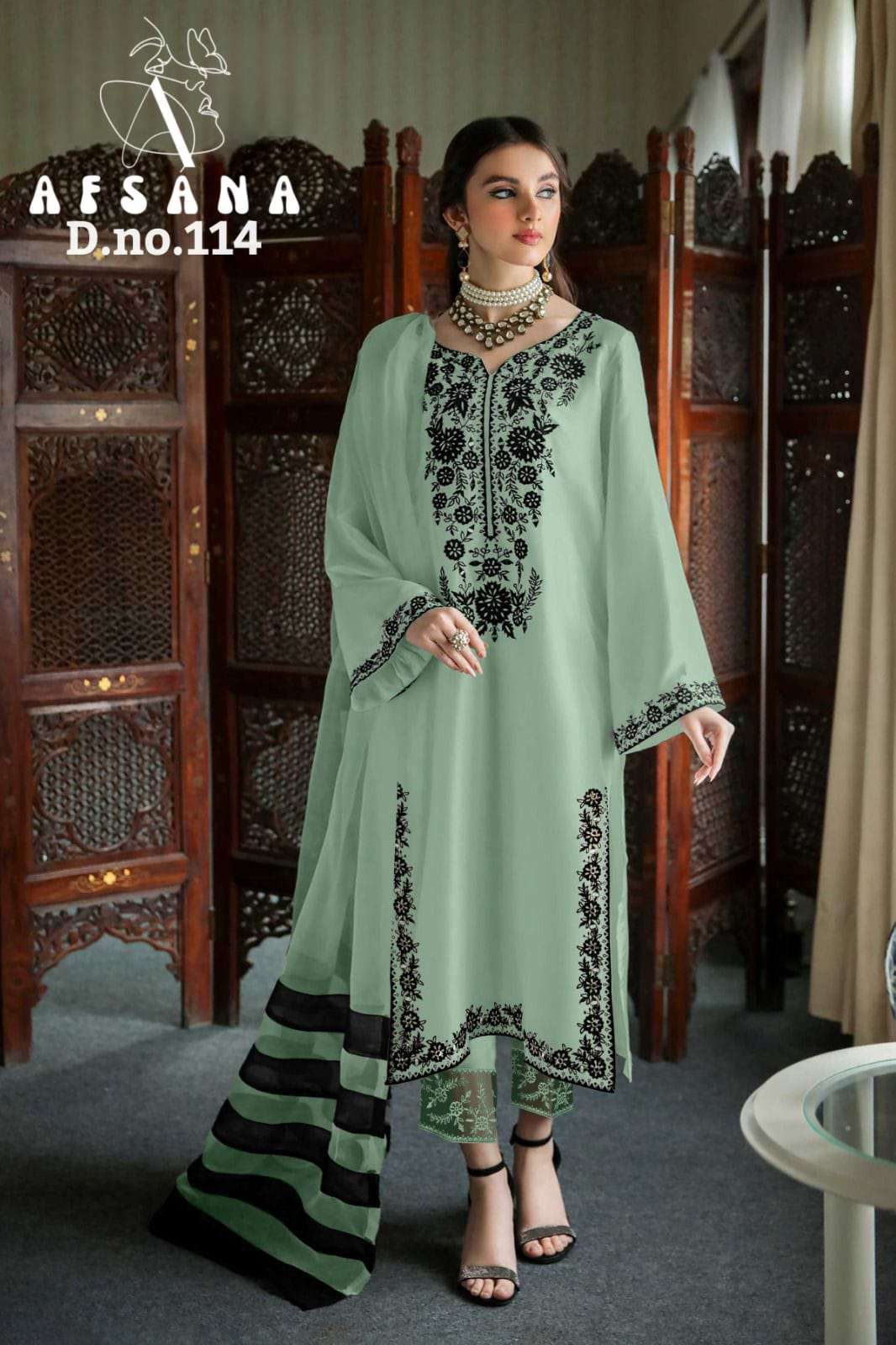 afsana 114 amazing 3pcs set stupendous kurti with pant and dupatta