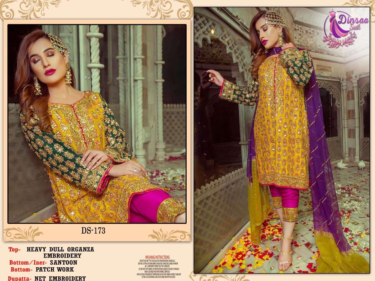 dinsaa 173 designer heavy embroidered pakistani salwar kameez material 