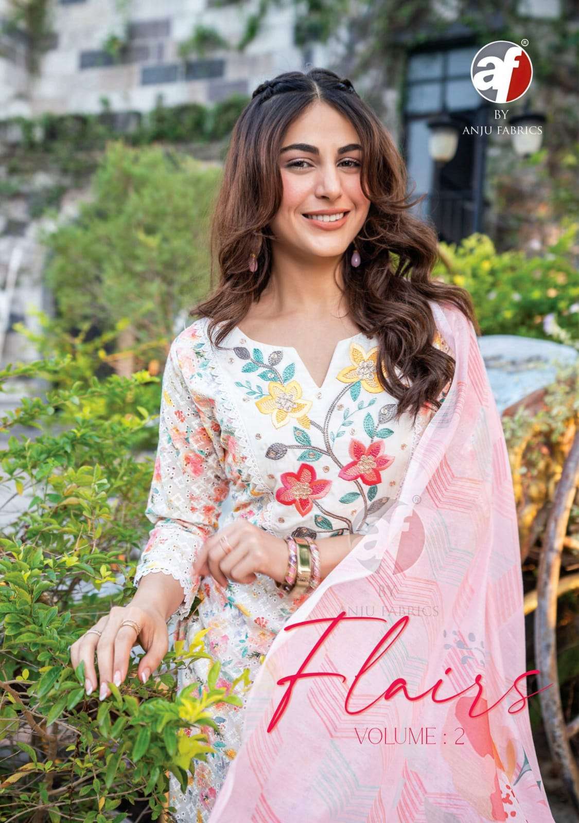 flairs vol 2 by anju fab amazing chickankari with digital print work readymade salwar kameez