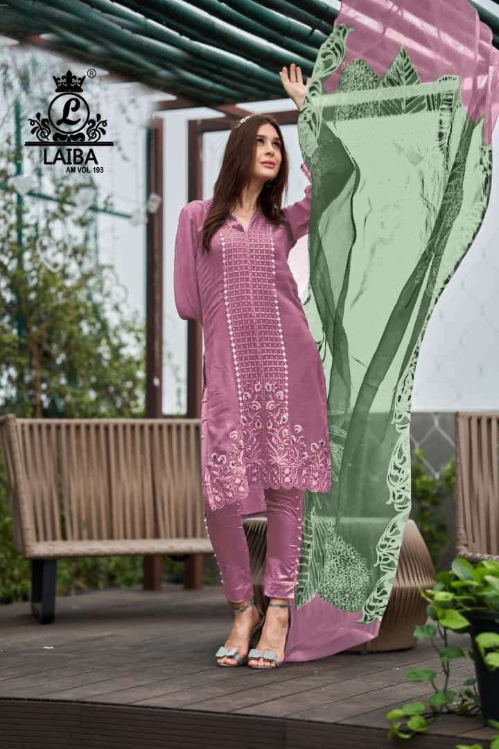 laiba am vol 193 fancy 3pcs set mirror work amazing kurti with strechable pant and printed dupatta 