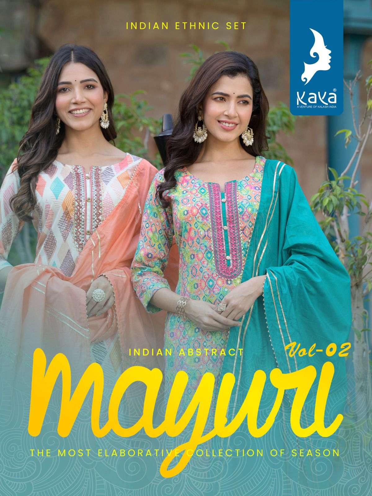 mayuri vol 2 by kaya 3pcs set amazing rayon print kurti with dyed pant and chanderi dupatta