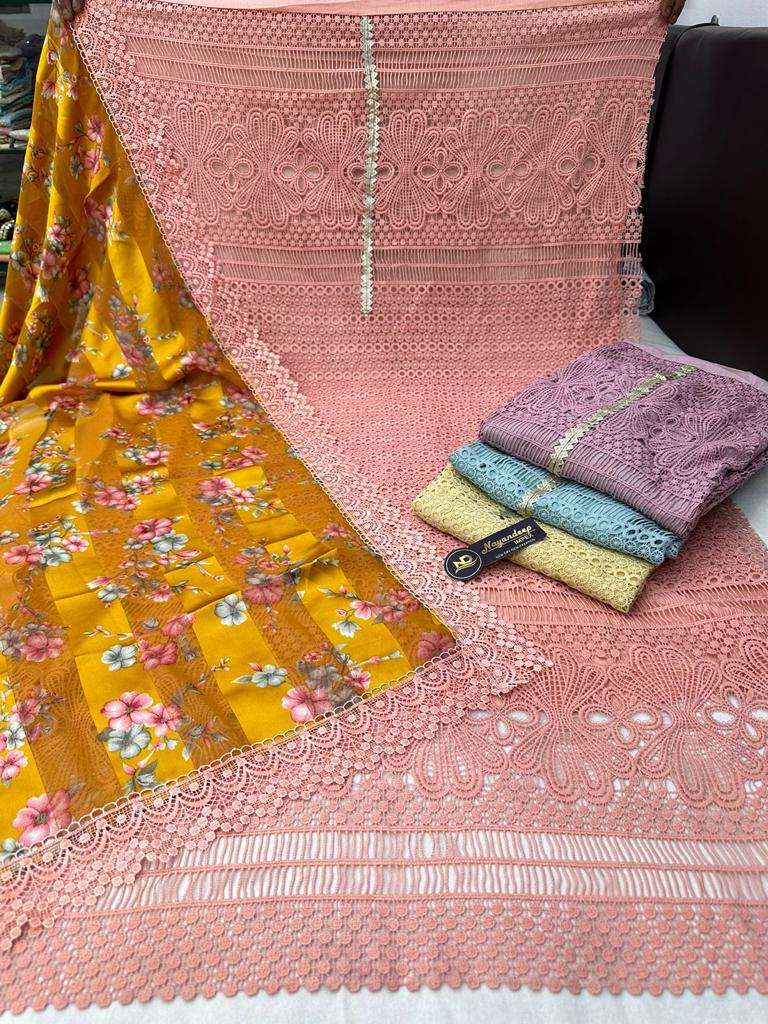 pr 1107 pure cotton chicken fancy suits with fancy brasso dupattas collection