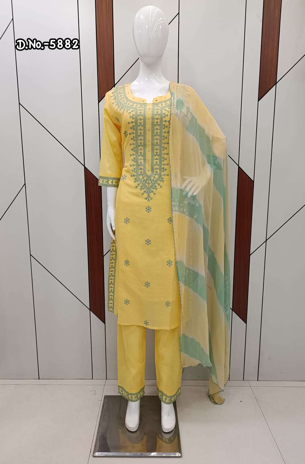 pr 5880-5883 designer pick and choose aari work straight kurti with pant and dupatta combo set 