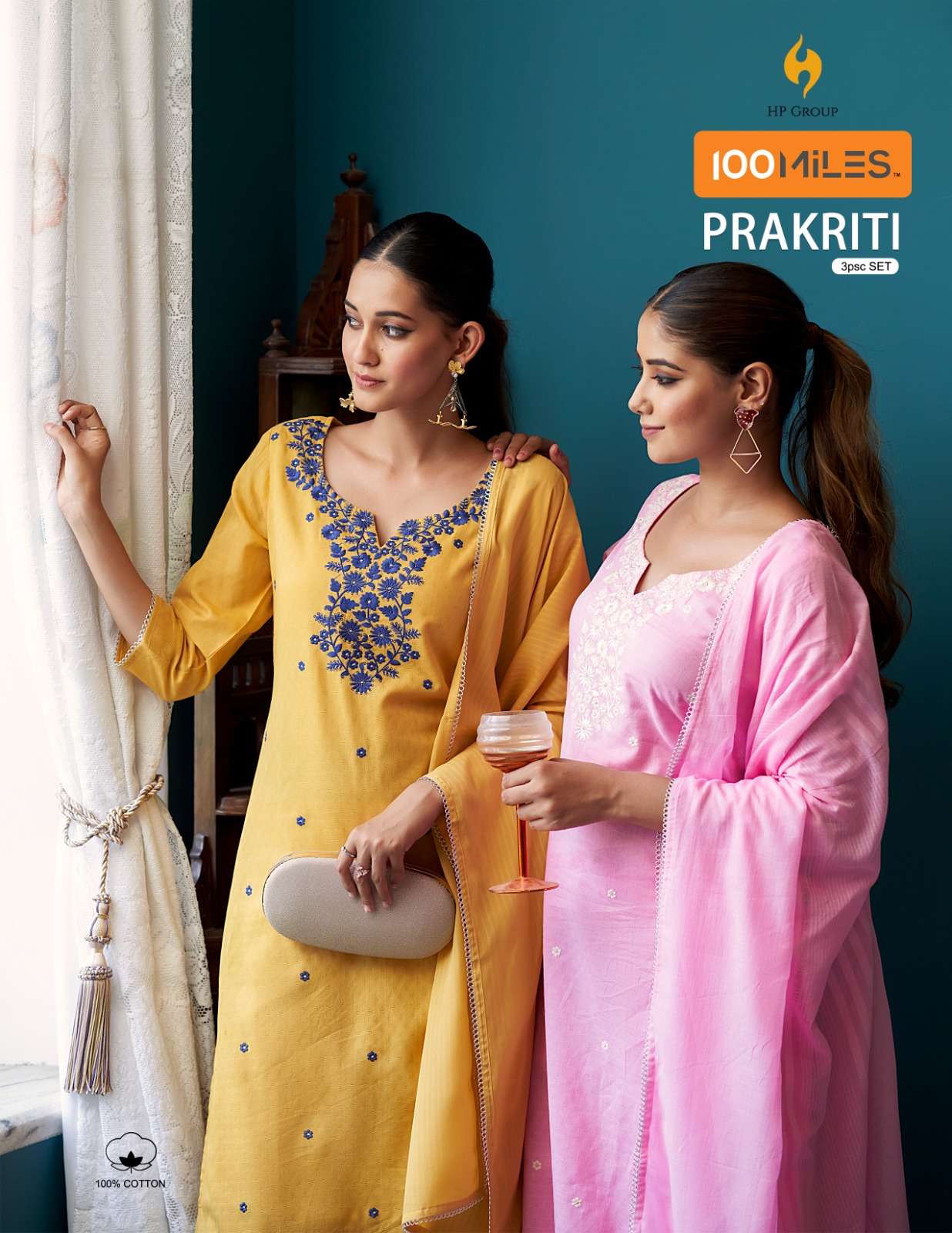 prakriti by 100 miles fancy 3pcs set amazing embroidery kurti with pant and dupatta