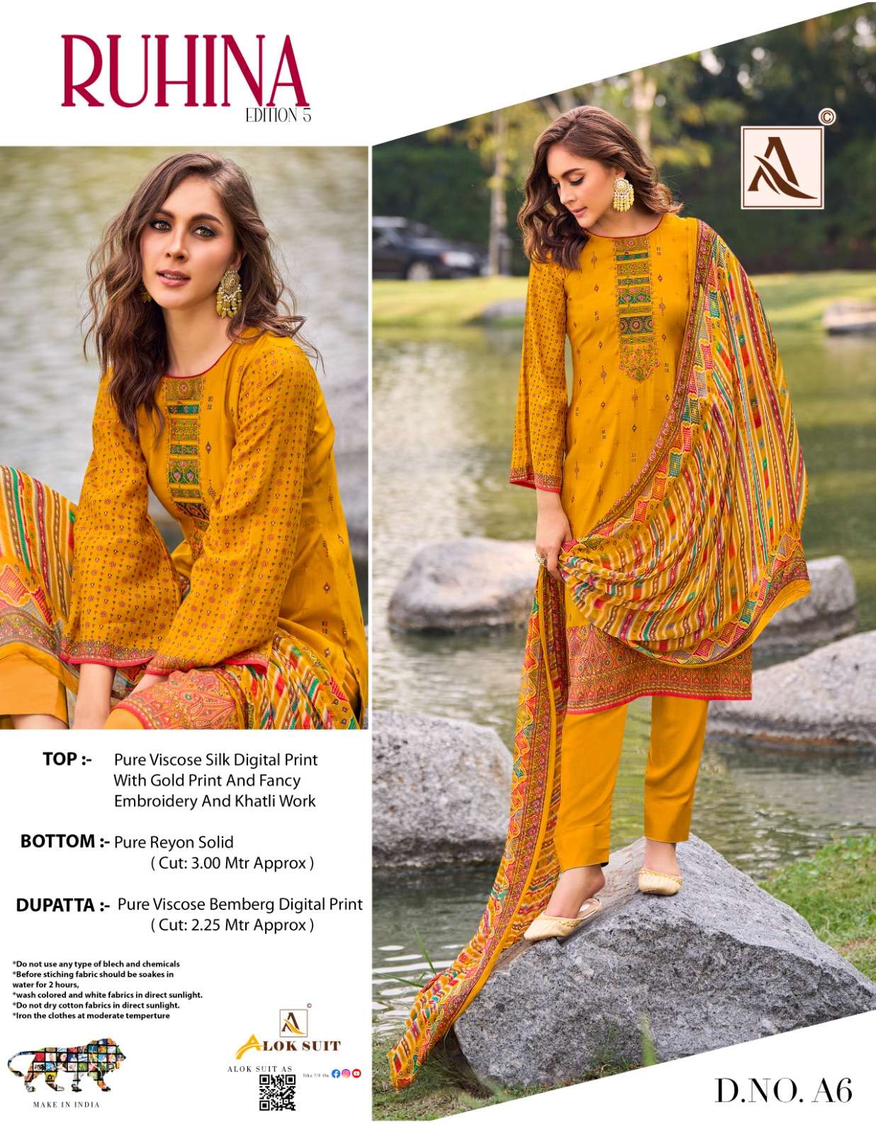 ruhina vol 5 by alok suit amazing digital print with work salwar kameez wholesaler