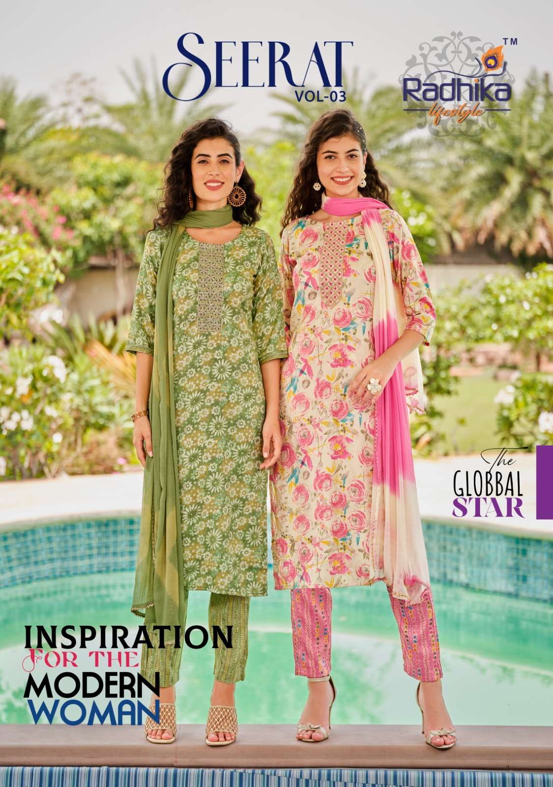 seerat vol 3 by radhika lifestyle 3pcs set fancy work kurti with pant and nazneen dupatta 