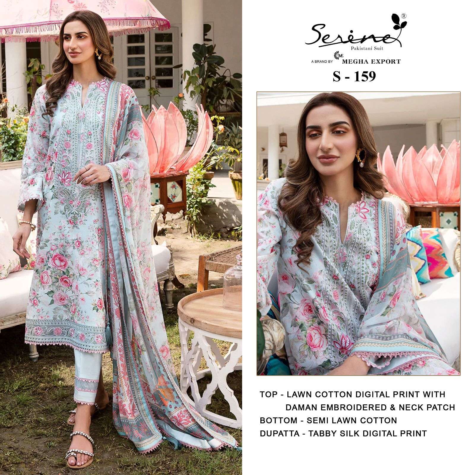 serine s 159 beautiful floral print designer work single pakistani suit