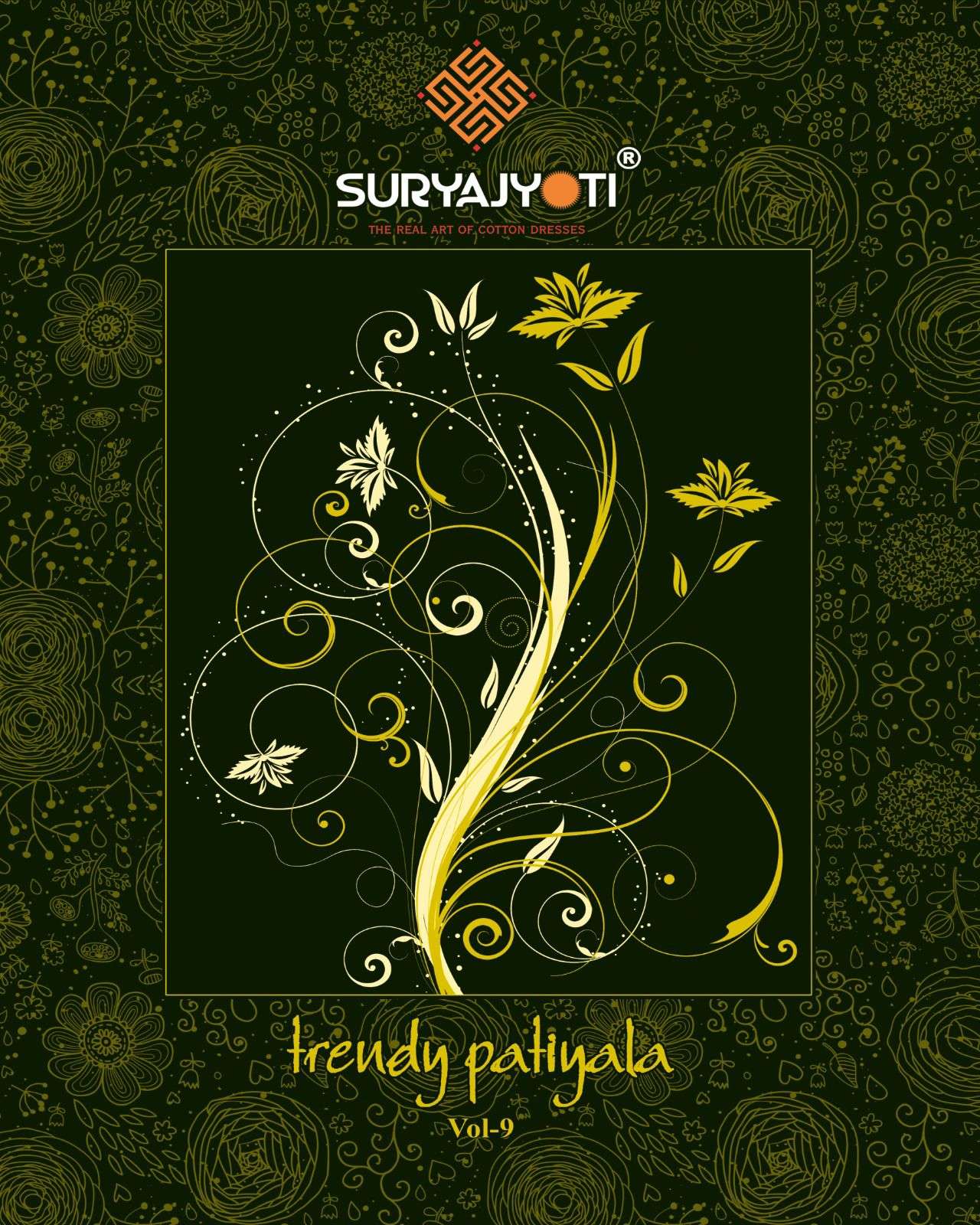 trendy patiyala vol 9 by suryajyoti cotton printed unstitch ladies suit wholesaler  