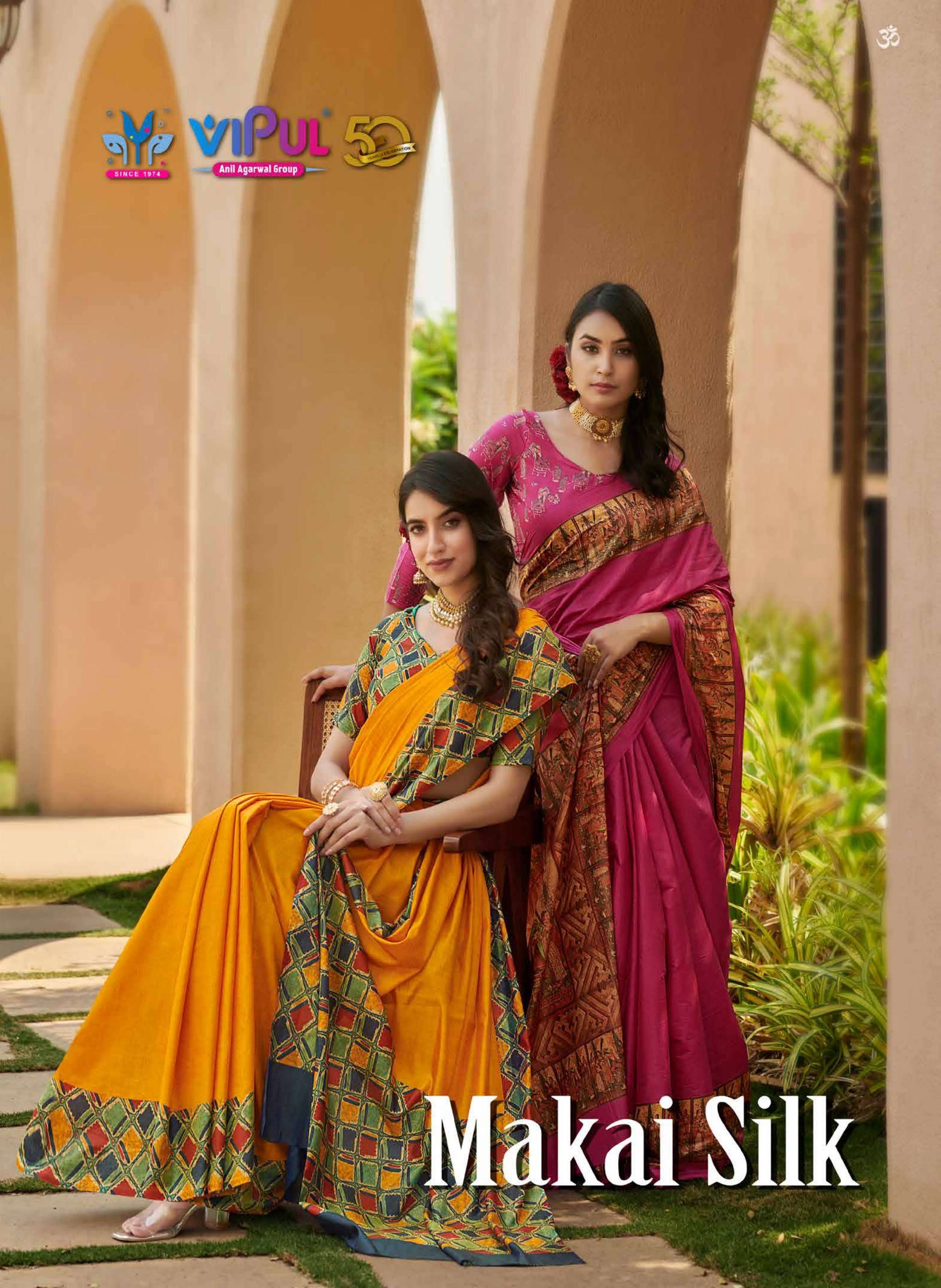 vipul fashion present makai silk printed border saree with blouse peice wholesaler 