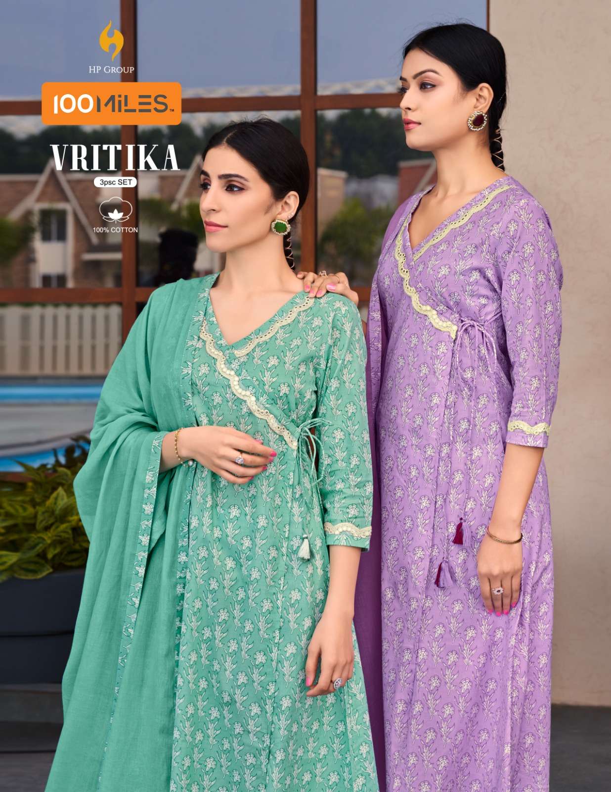 vritika by 100 miles fancy 3psc set amazing angrakha kurti with dhoti bottom and cotton dupatta 