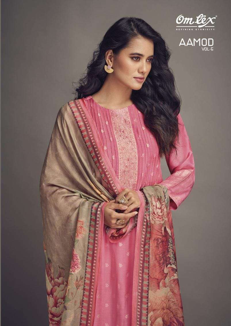 aamod vol 5 by omtex muslin jacqurad festive wear salwar kameez material 