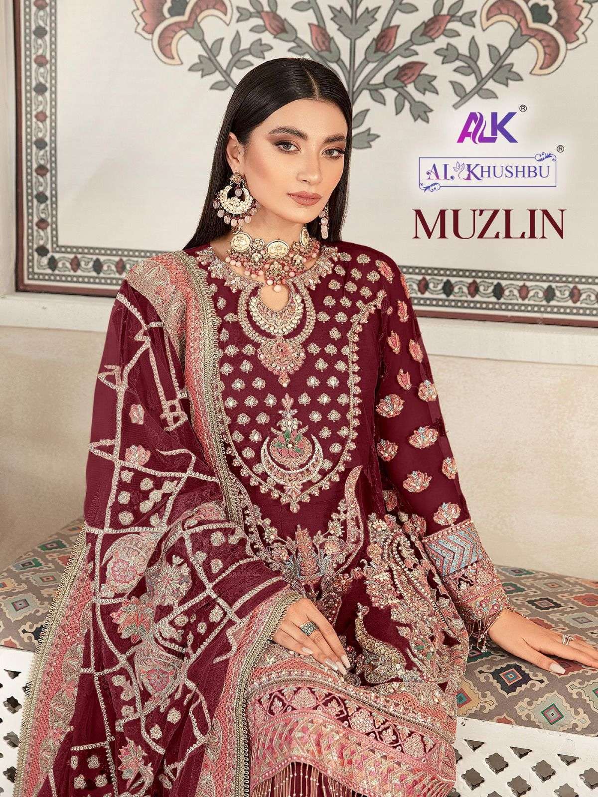 al khushbu muzlin vol 1 designer wedding wear pakistani salwar suits material 