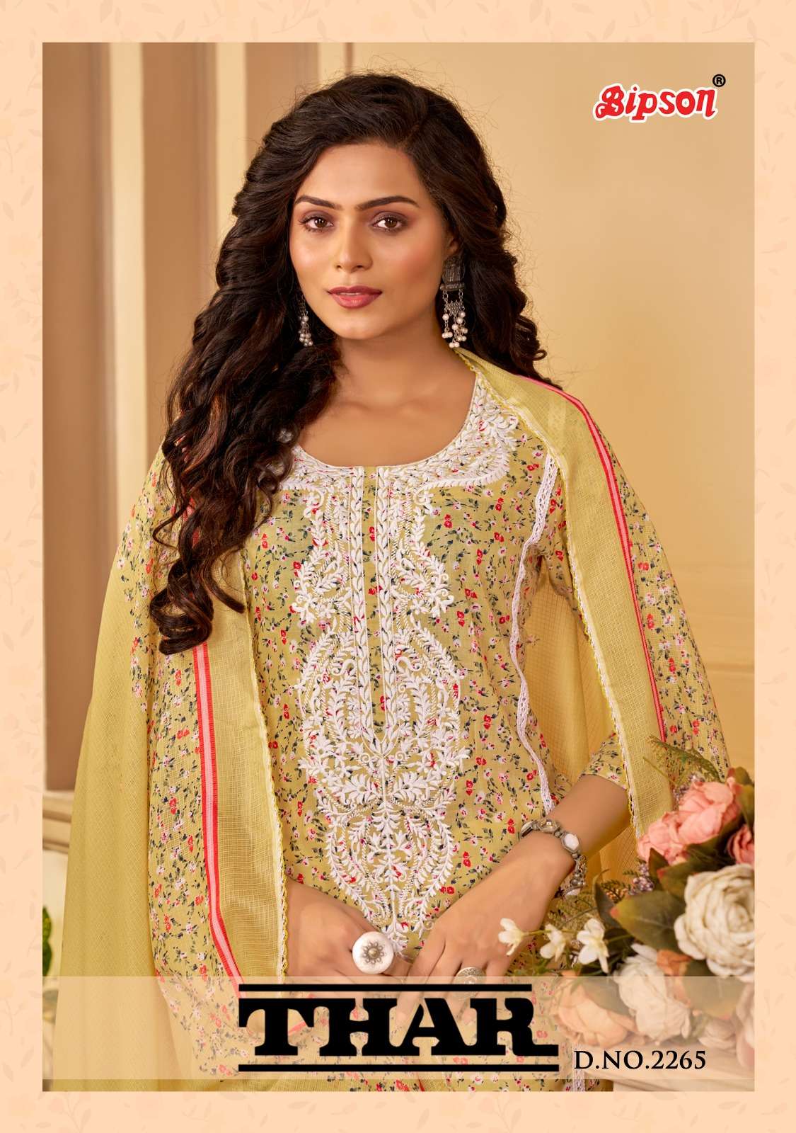 bipson thar 2264-2265 adorable fancy white thread work cotton ladies suits wholesaler 