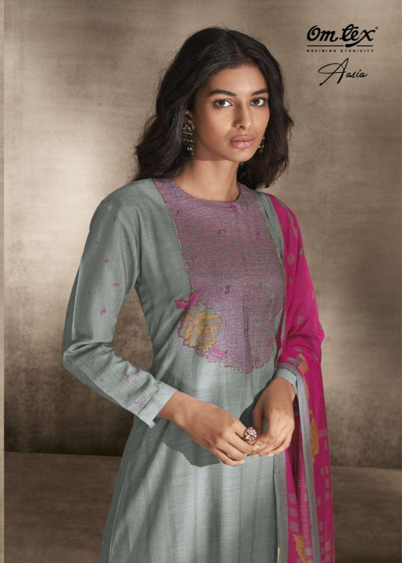 omtex present aasia digital print with handwork salwar kameez material 