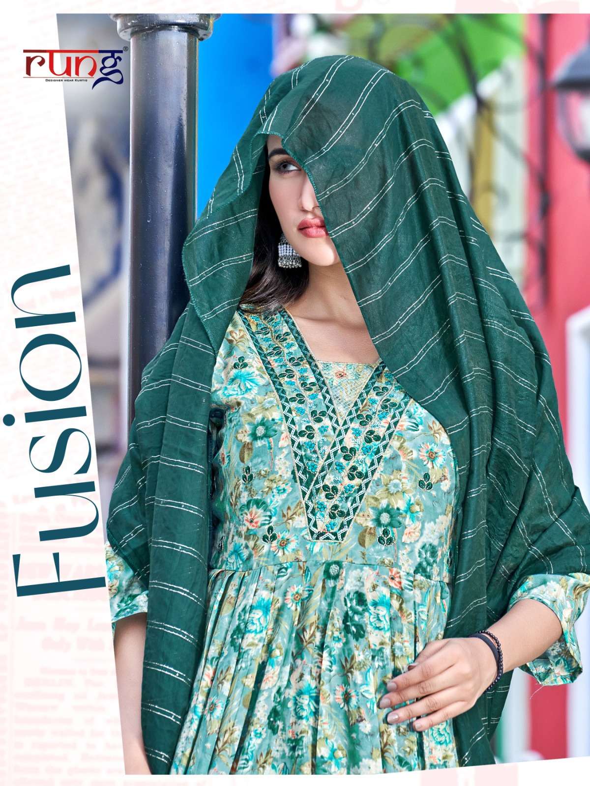 rung present fusion fancy kurti pant and dupatta readymade 3 pcs suit catalogue 