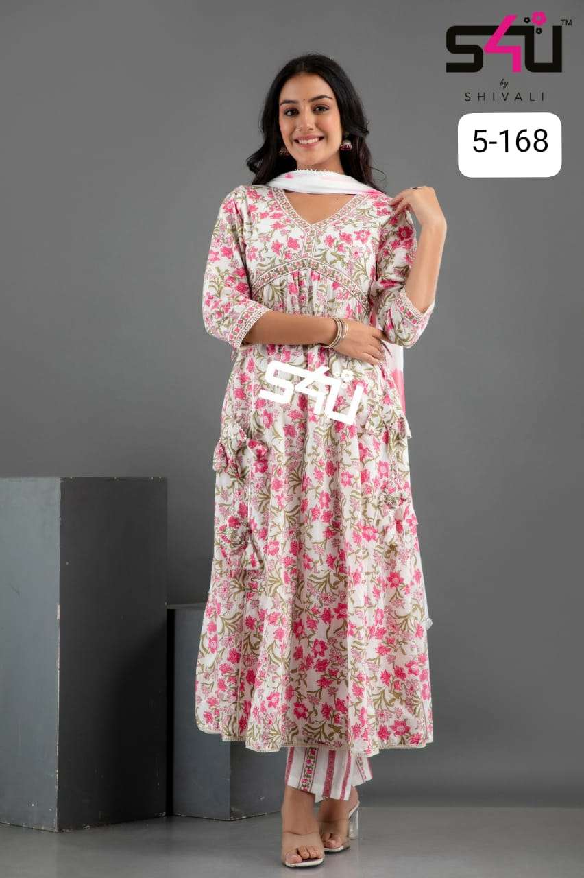 s4u pr 5-168 fancy floral print kurti with pant and dupatta combo set