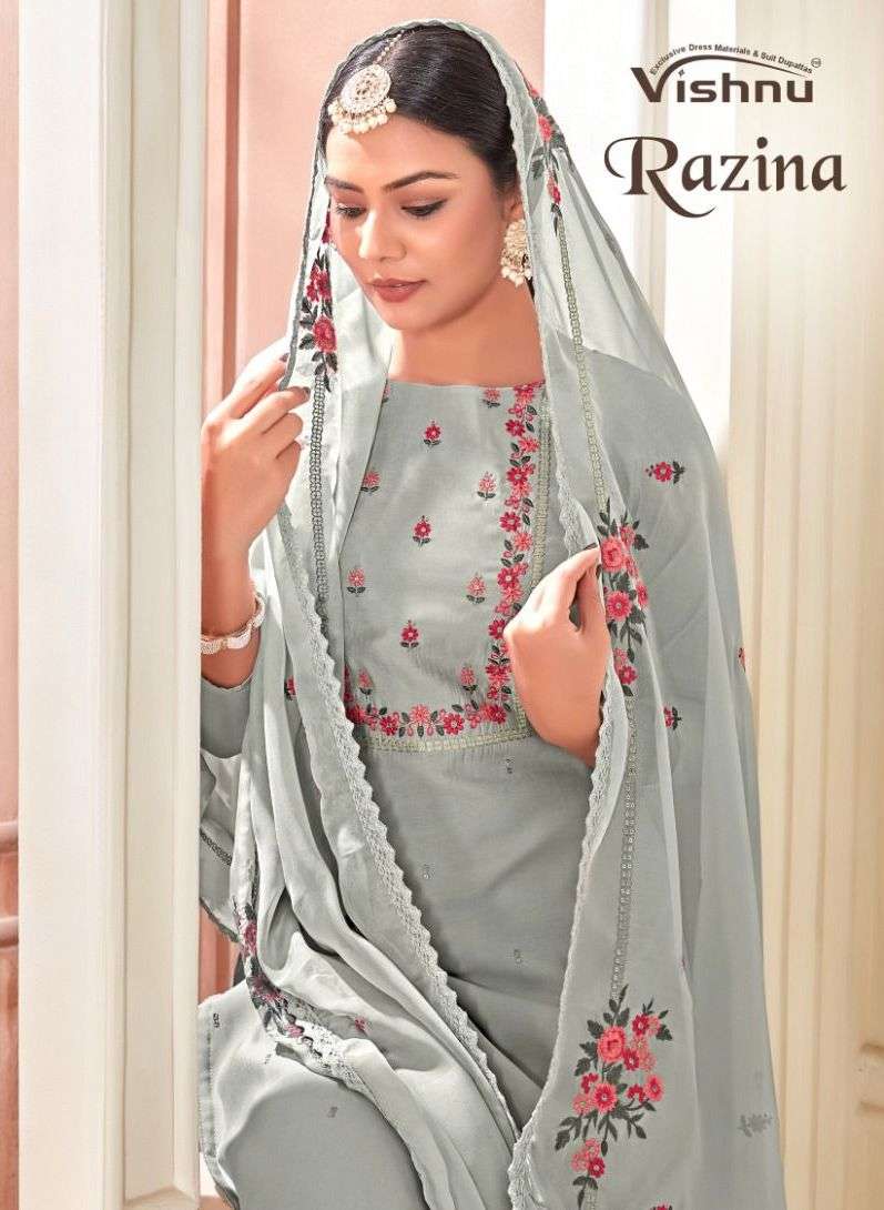 vishnu impex present razina beautiful neck work dress material 