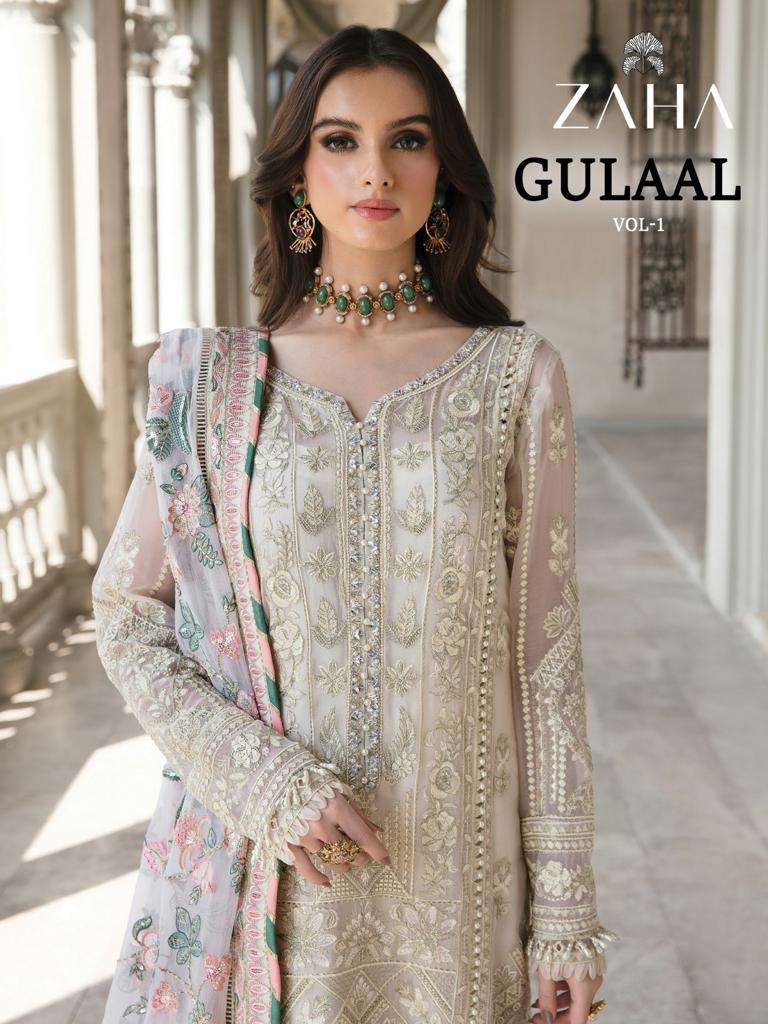 zaha present gulaal vol 1 designer heavy work pakistani salwar suits material 