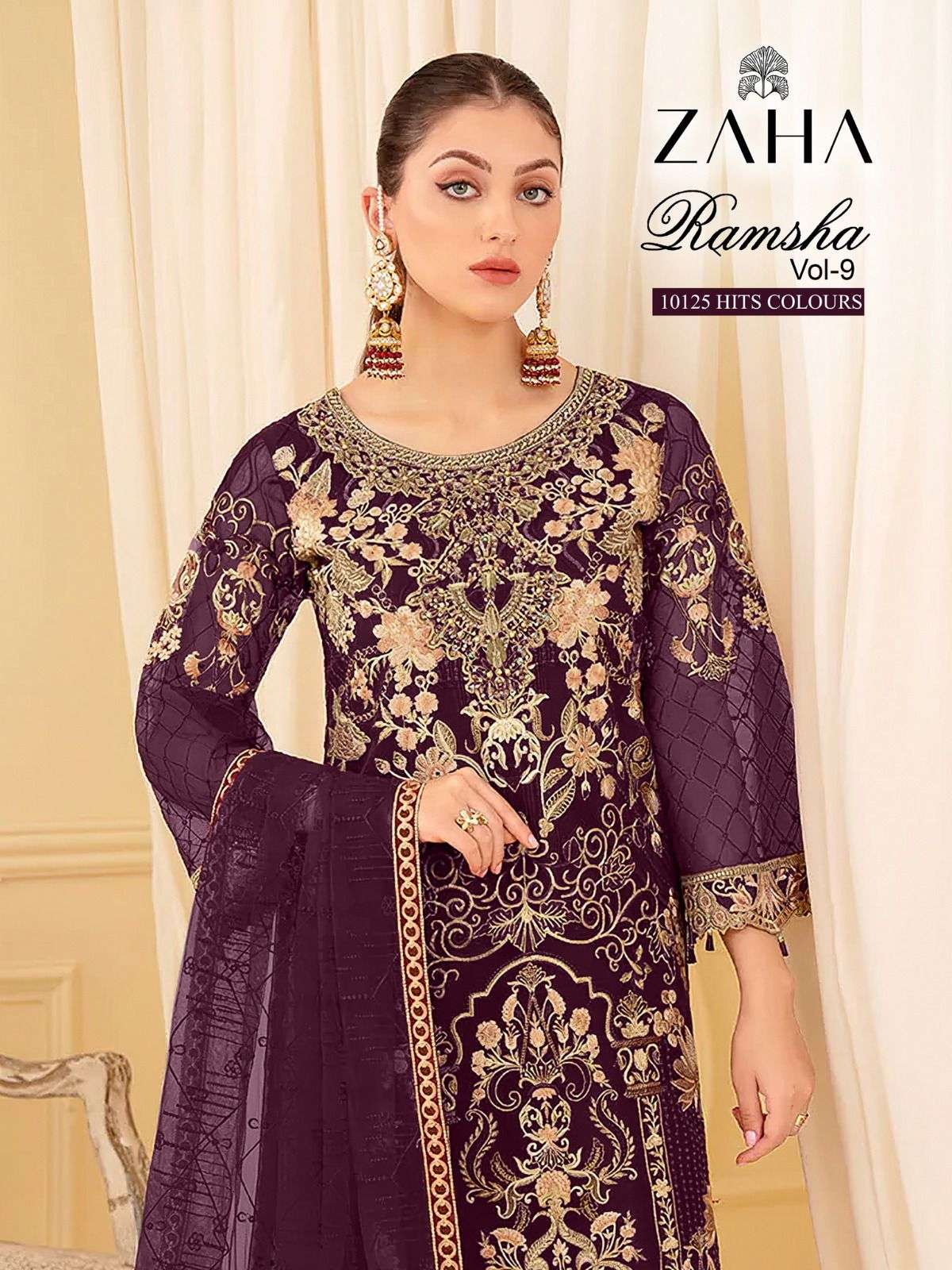 zaha ramsha vol 9 10125 hits colours designer work pakistani ladies suits material 