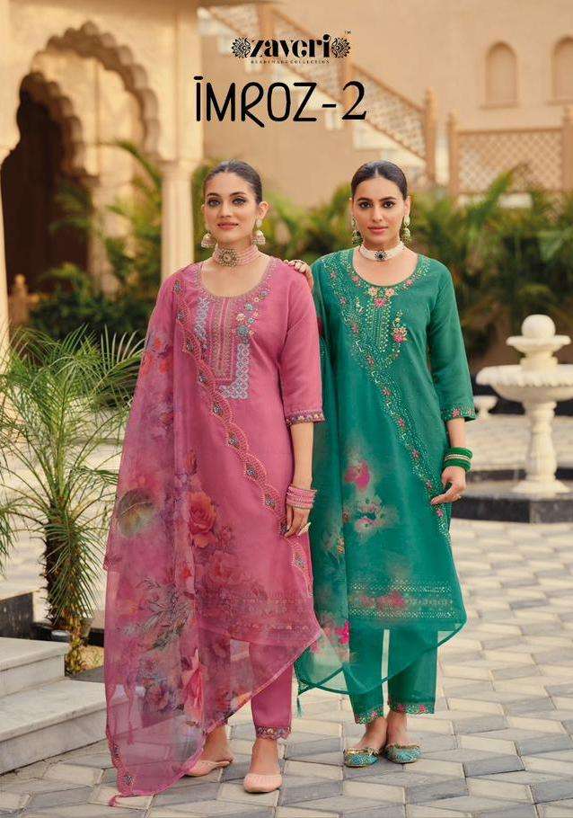 imroz vol 2 by zaveri designer fancy kurti with pant and organza digital dupatta 