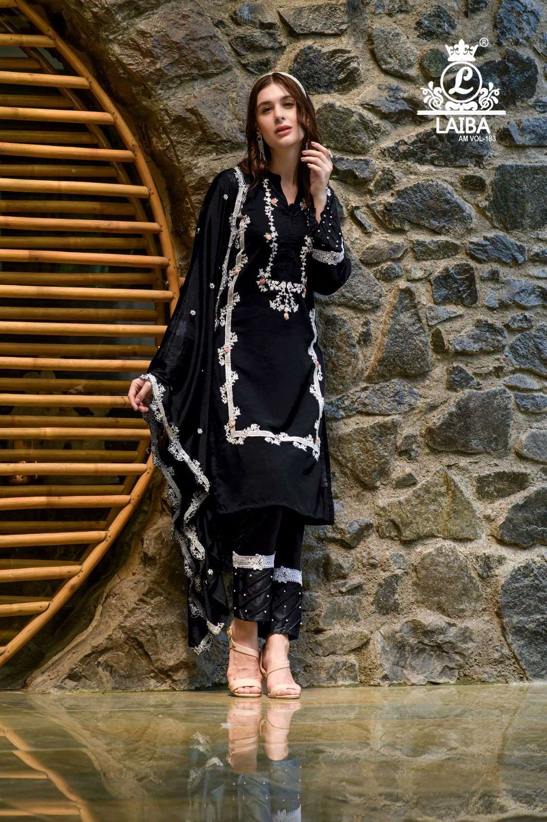 laiba am vol 183 fancy elegant work pakistani kurti with pant and chinon dupatta 