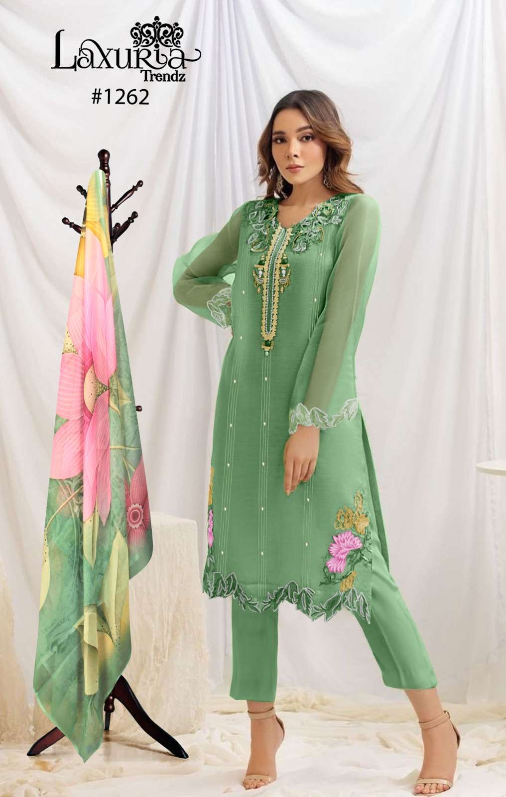 laxuria 1262 fancy pakistani beautiful kurti with pant and digital dupatta