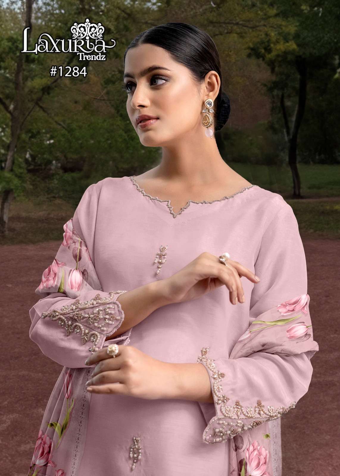 laxuria 1284 amazing handwork pakistani kurti with pant and dupatta