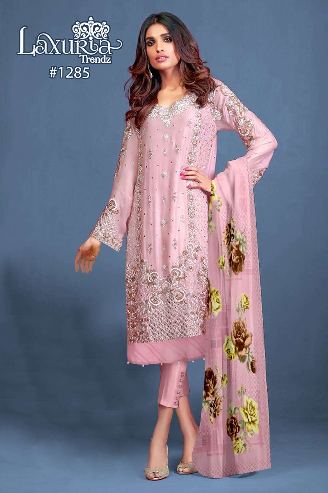 laxuria 1285 heavy designer pakistani kurti with pant and digital dupatta