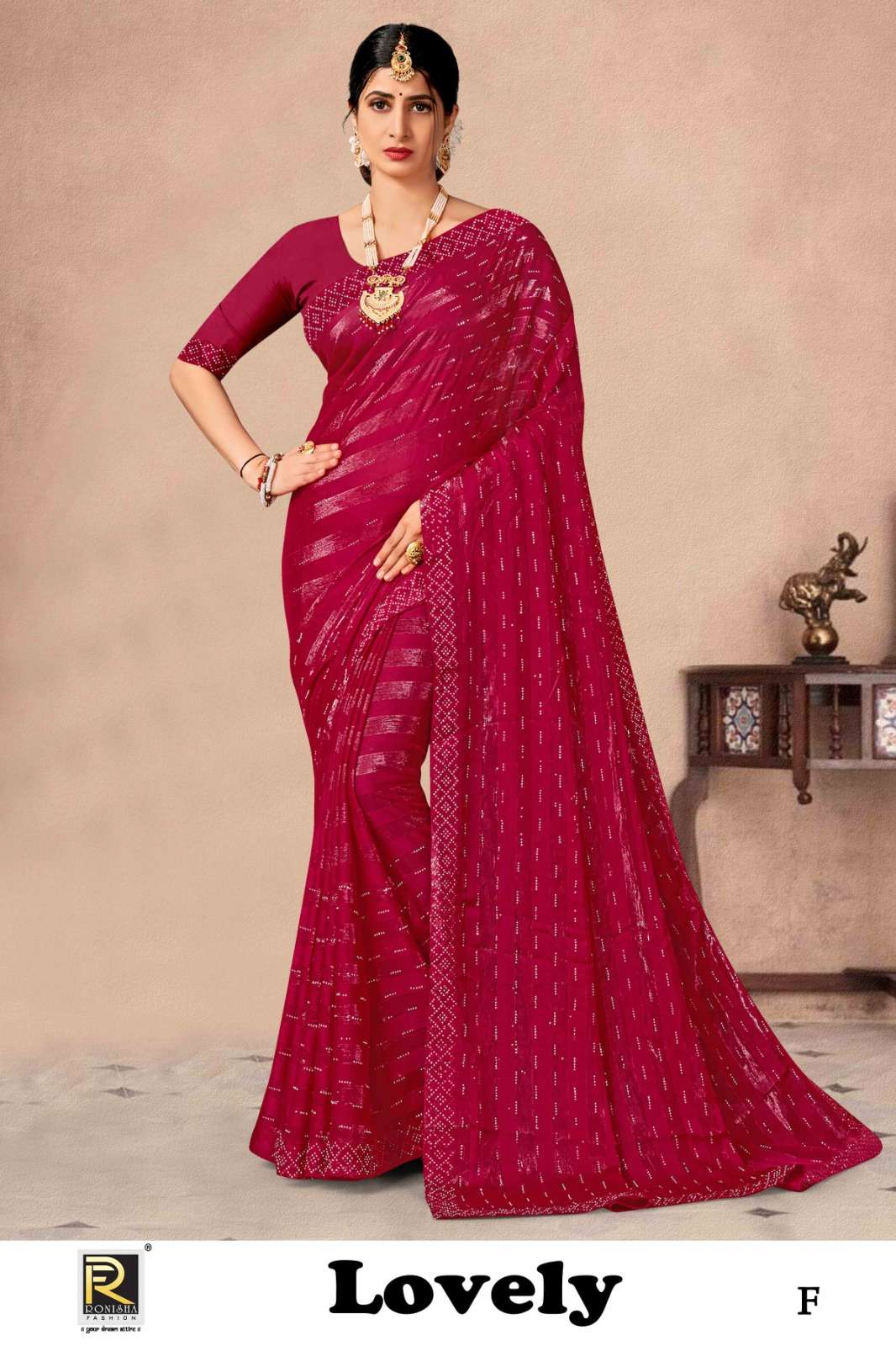 LOVELY  BY RANJNA SAREE  FANCY FABRICS SELF PETTERN WITH SIROSKI DIAMOND WORK SUPER HIT COLLECTION 