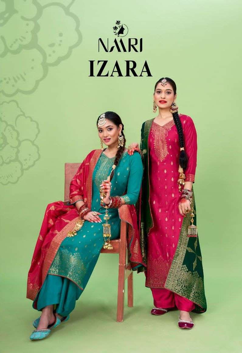 naari present izara 14001-14004 festive wear viscose muslin jacquard salwar kameez material