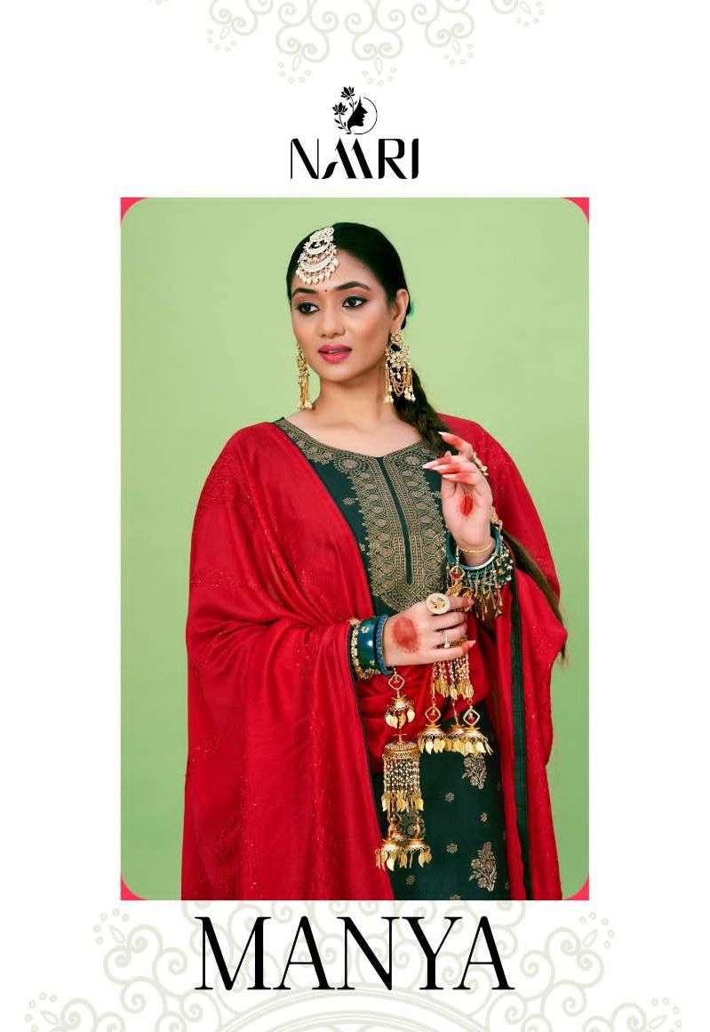 naari present manya fancy work festive wear salwar kameez material