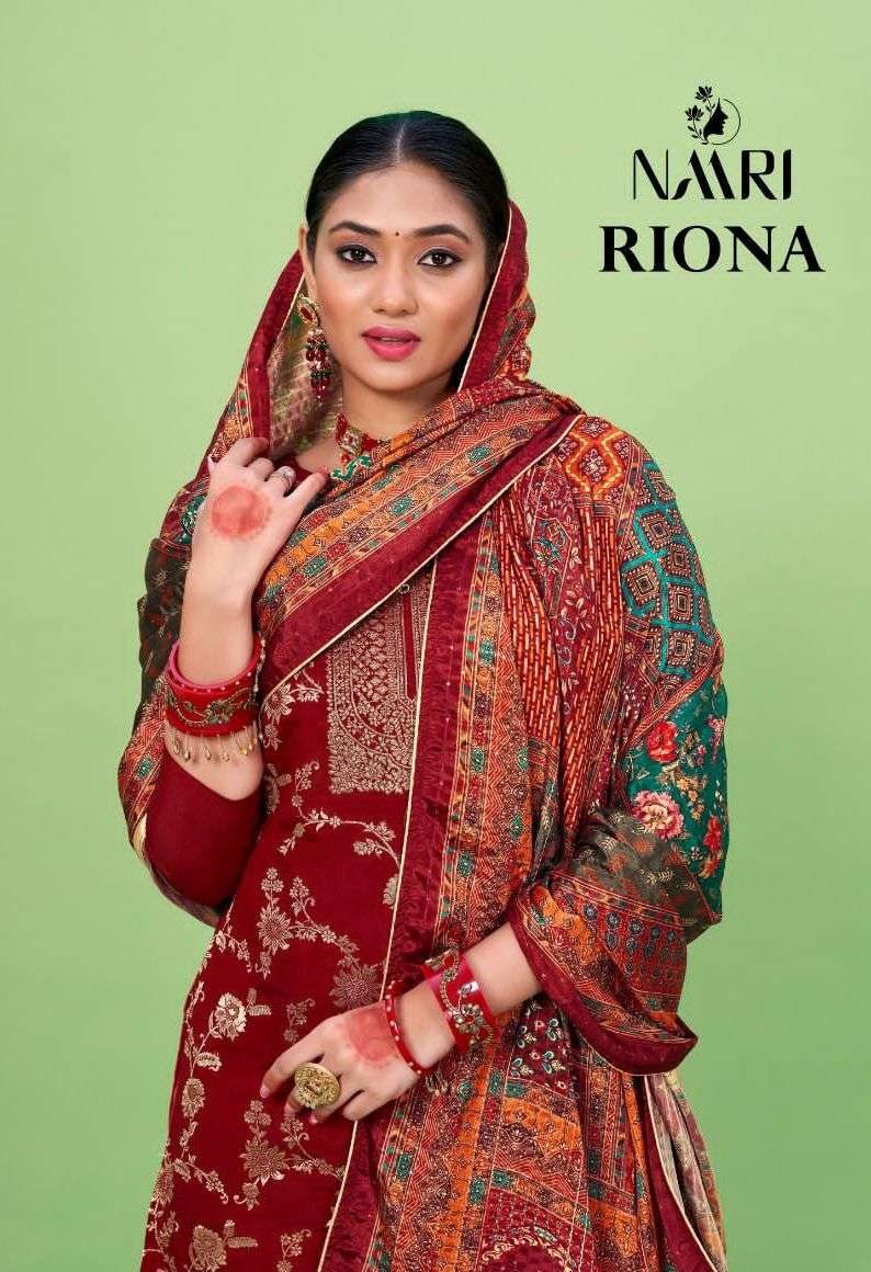 naari present riona fancy swarovski work salwar kameez material with digital dupatta