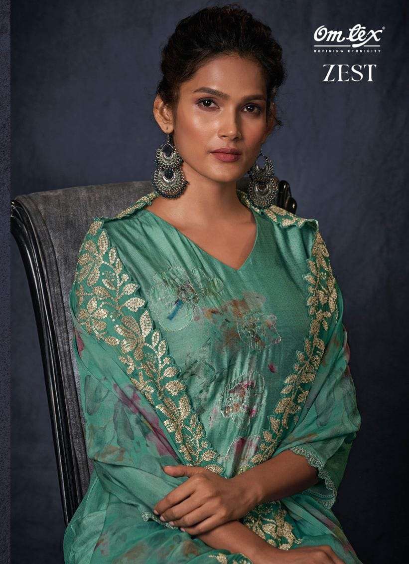 omtex present zest amazing digital print salwar kameez material with organza dupatta