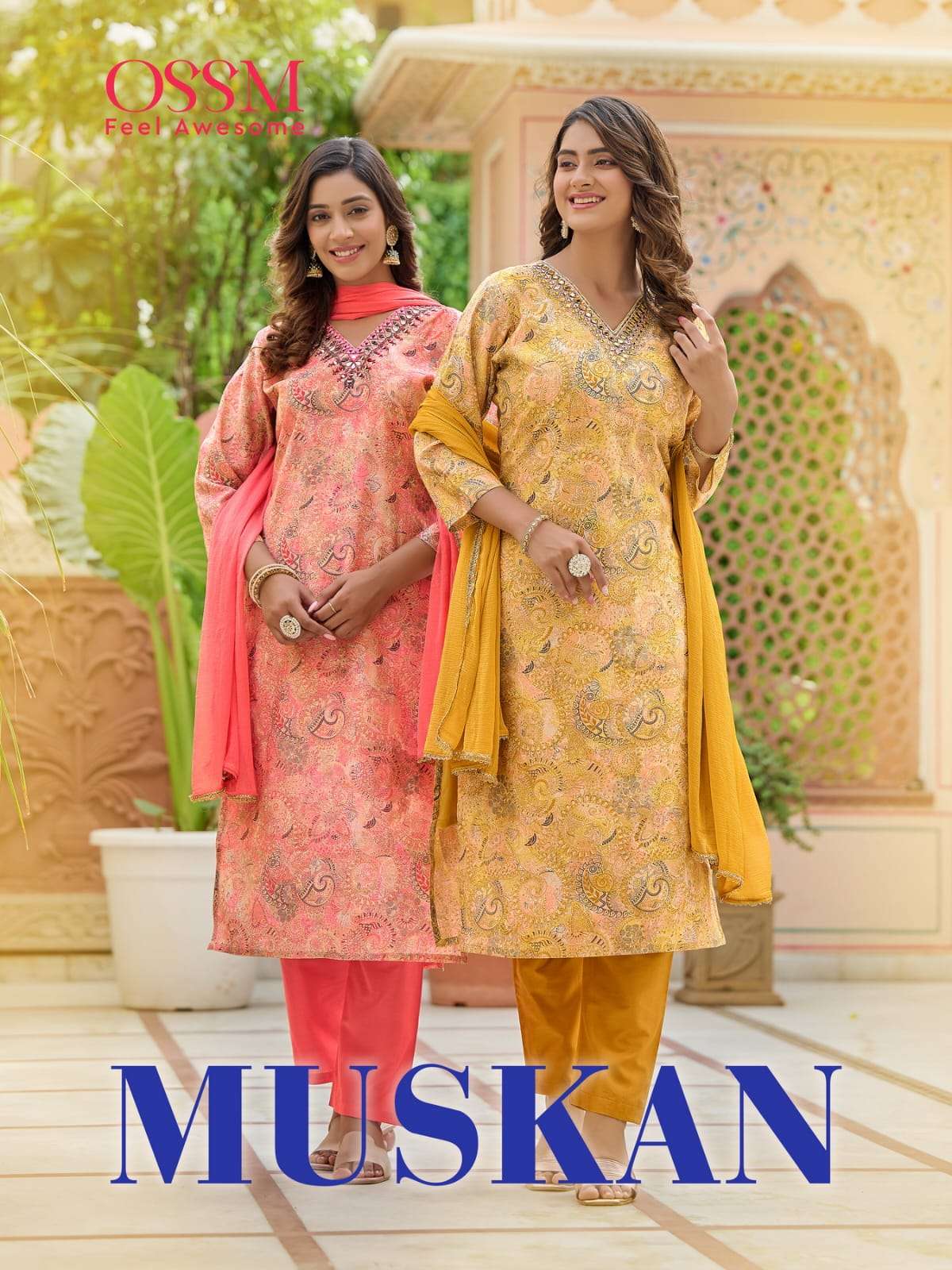 ossm launch muskan fancy designer neck work kurti with pant and dupatta catalog