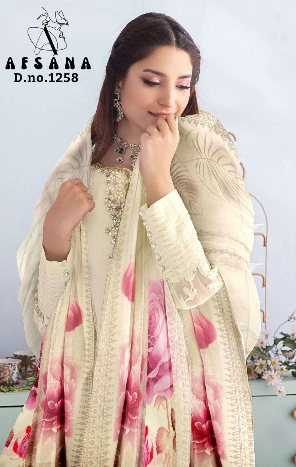 afsana suhana 1258 fancy pakistani kurti with pant and digital dupatta combo set