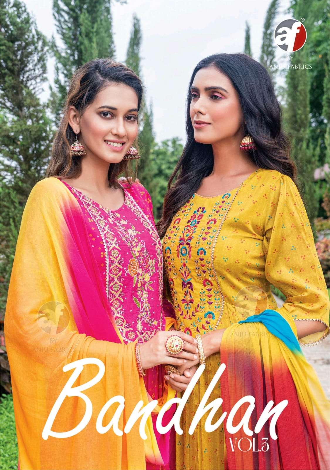 bandhan vol 3 by anju fab fancy high slit kurti with pant and dupatta catalog