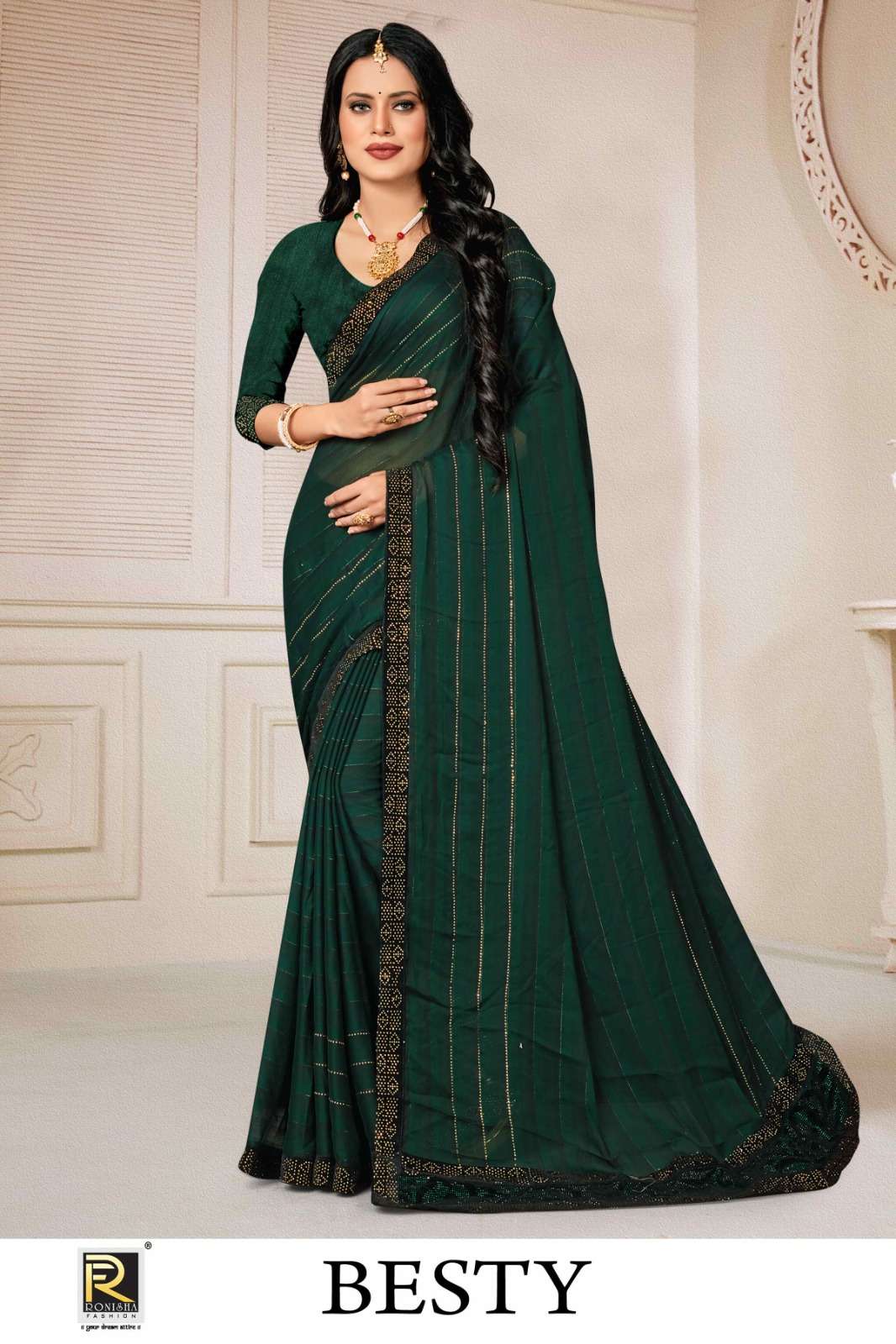 BESTY  BY RANJNA SAREE  FANCY FABRICS   SIROSKI DIAMOND WORK PANEL & BORDER SUPER HIT COLLECTION 