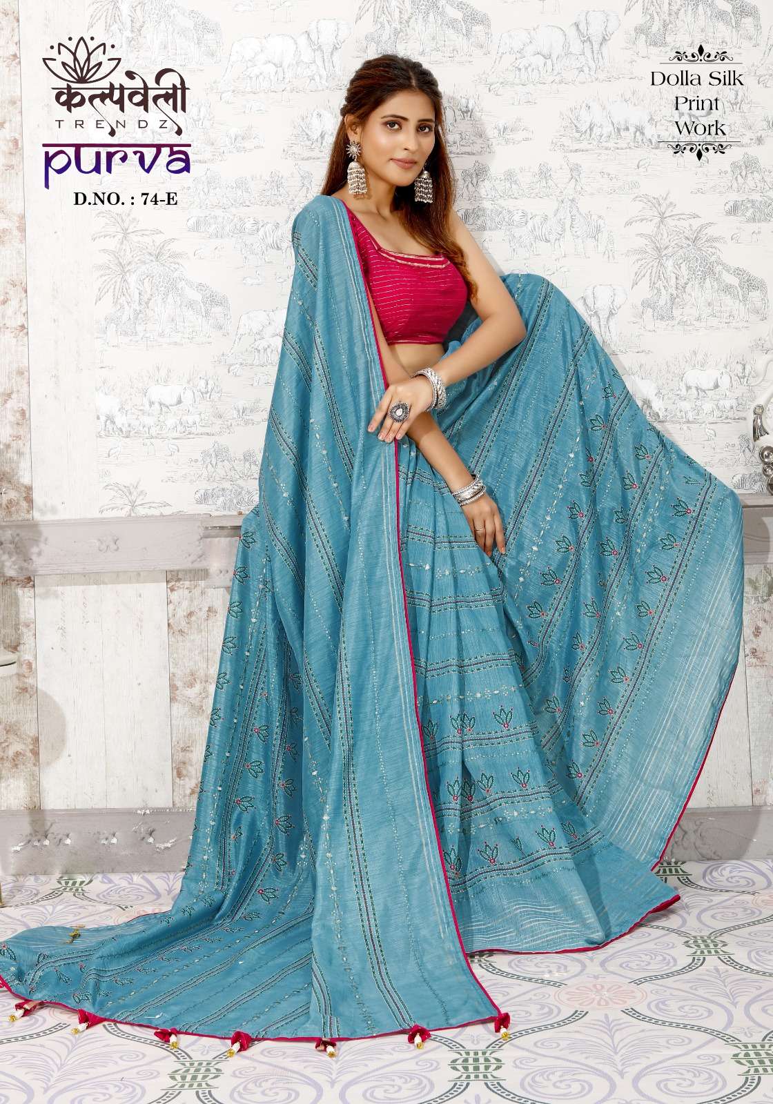 kalpavelly trendz purva 74 fancy thread work dola silk sarees supplier