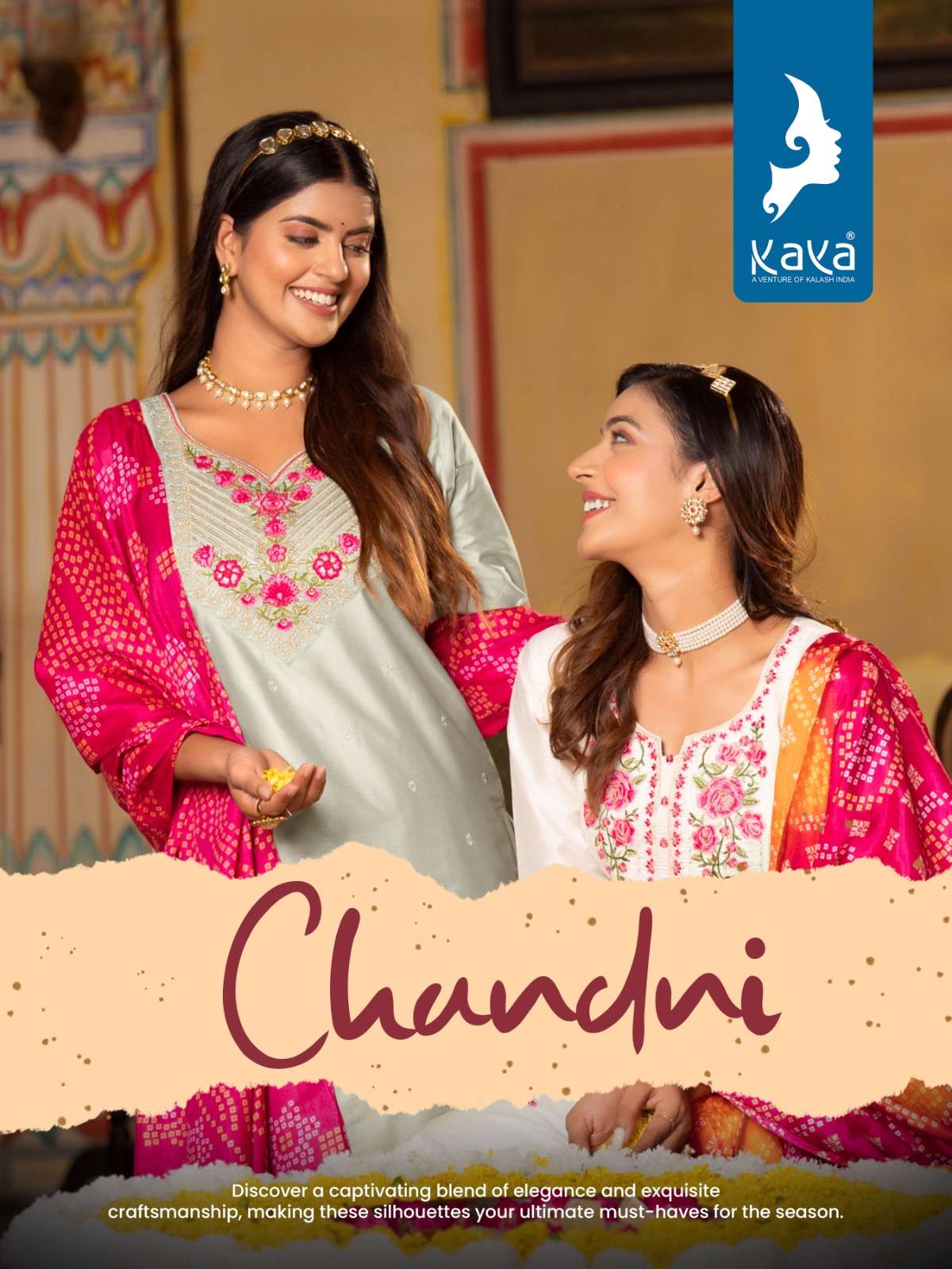 kaya present chandni fancy straight kurti with pant and bandhej dupatta catalog