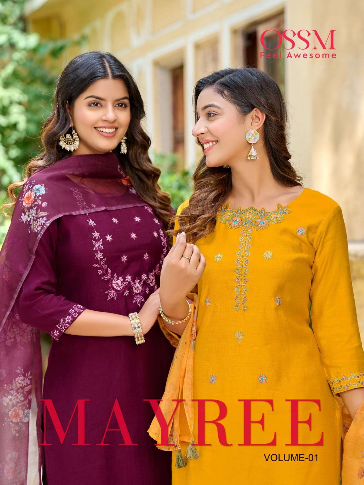 ossm present mayree fancy straight kurti with pant and digital organza dupatta catalog