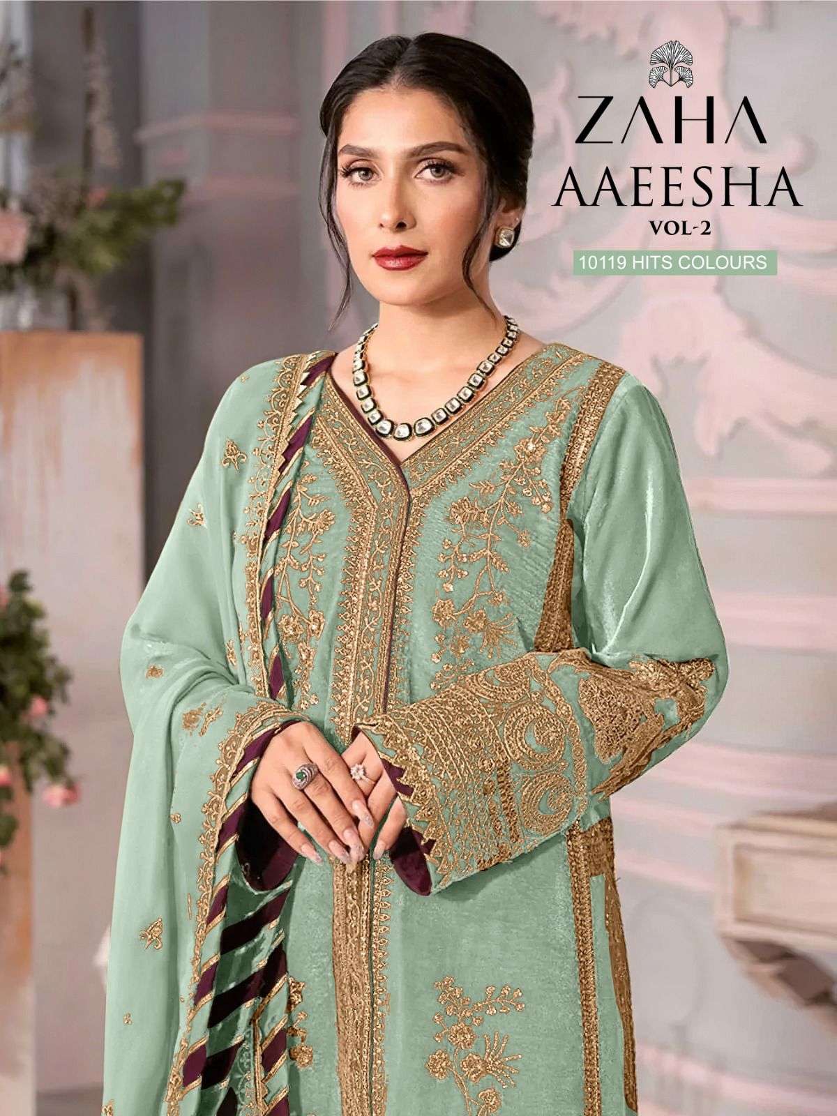 zaha aaeesha vol 2 10119 hit colours heavy embroidered pakistani suit collection 